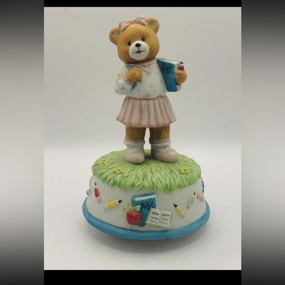 Vintage 1991 San Francisco Music Box Company Girl Teddy Bear Holding "ABC BOOK" - Picture 1 of 7